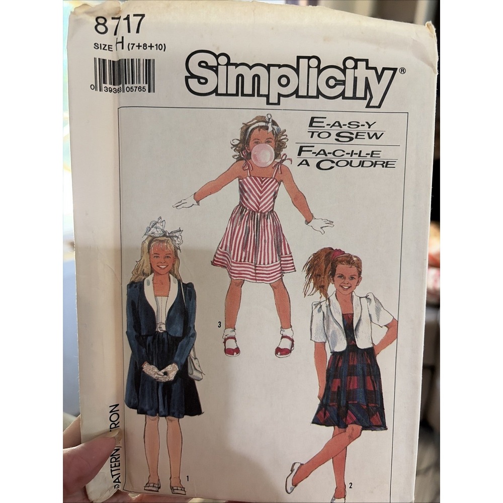 Simplicity 8717 Girls Dress Bolero Jacket Sewing Pattern Size 7-10 Uncut 1988
